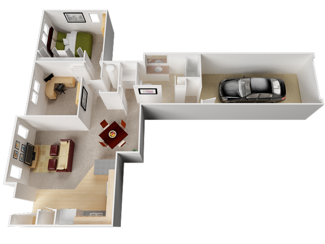 Floor plan for 2 beds, 1 bath, 900 sqft